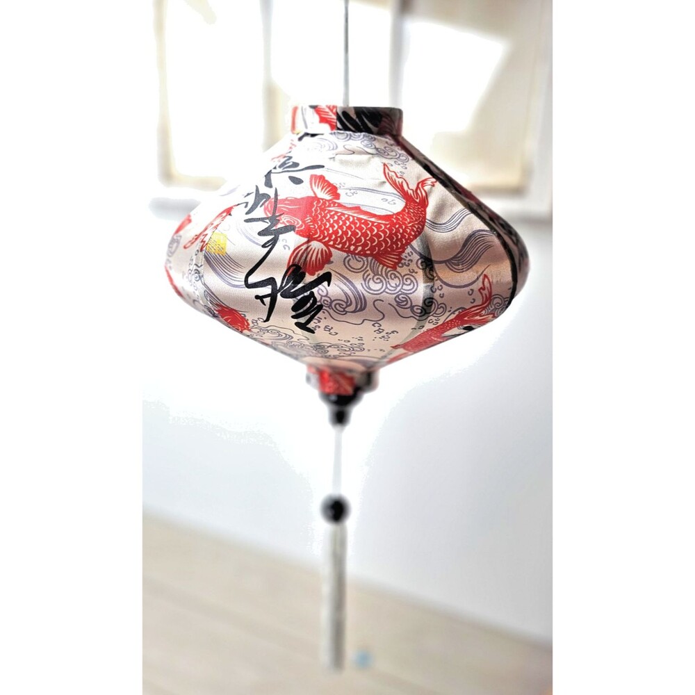 White Koi Fish Satin Chinese Lantern Asian Oriental Decor